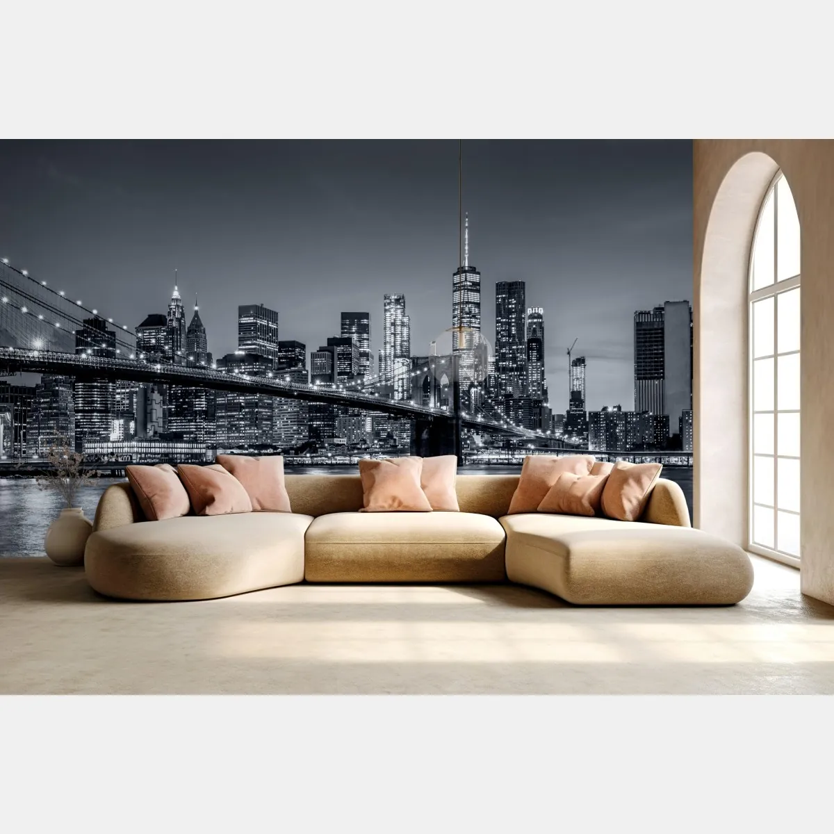 Fototapeta Nowy Jork panorama nocna z Mostem Brooklińskim – Wallissimo® Fototapeta Nowy Jork panorama nocna z Mostem Brooklińskim – Wallissimo®