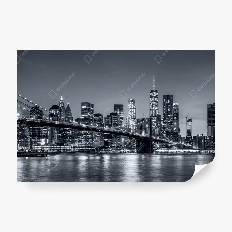 Fototapeta Nowy Jork panorama nocna z Mostem Brooklińskim