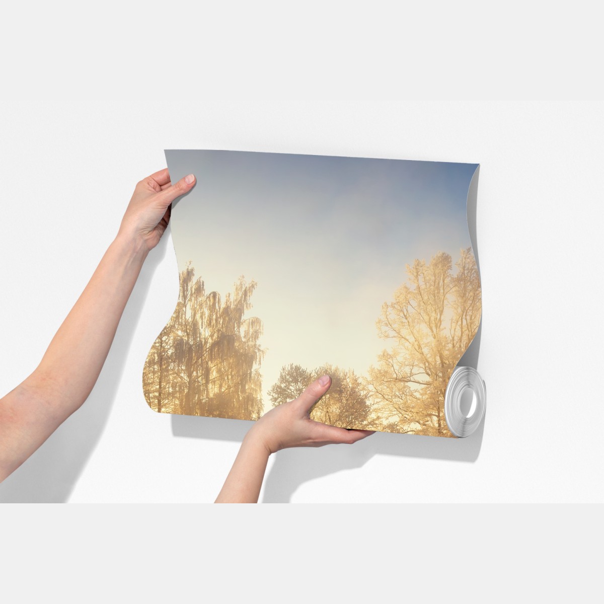 Fototapeta złoty zimowy wschód słońca nad mroźną rzeką – Wallissimo® Fototapeta złoty zimowy wschód słońca nad mroźną rzeką – Wallissimo®