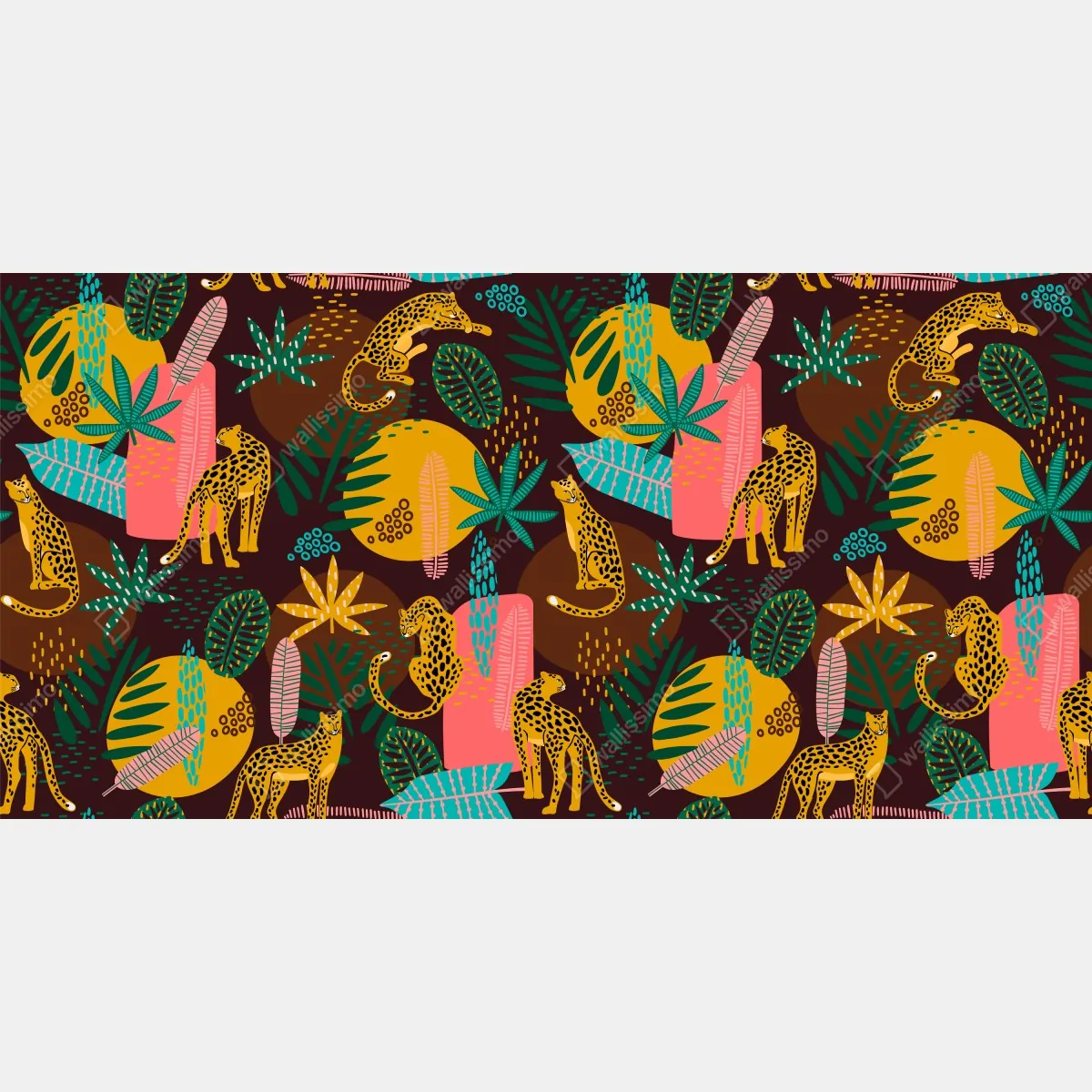 Fototapeta tropikalny wzór z gepardami i żywą roślinnością – Wallissimo® Fototapeta tropikalny wzór z gepardami i żywą roślinnością – Wallissimo®