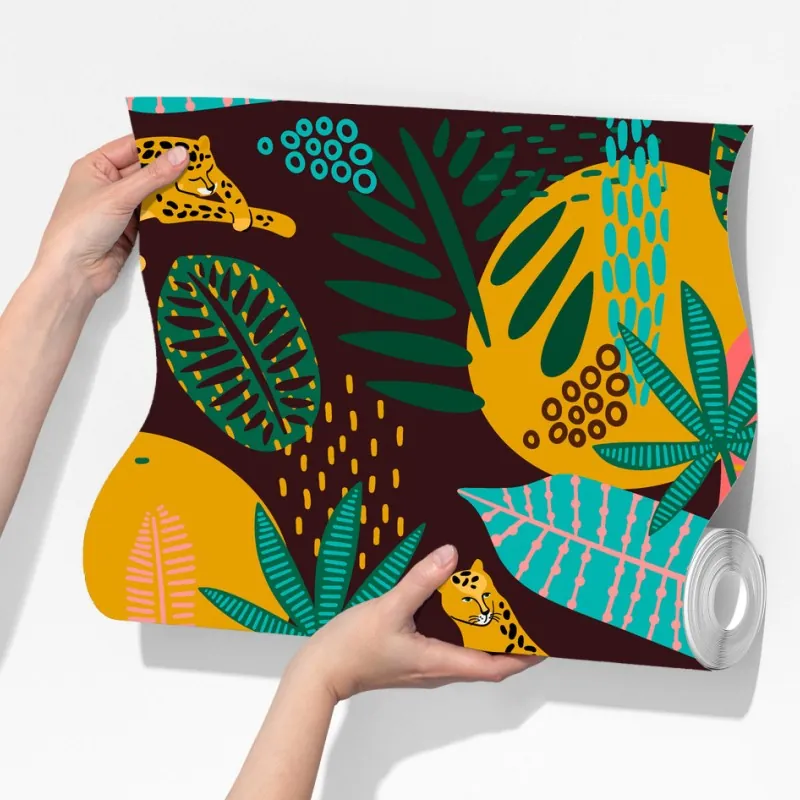 Fototapeta tropikalny wzór z gepardami i żywą roślinnością – Wallissimo® Fototapeta tropikalny wzór z gepardami i żywą roślinnością – Wallissimo®