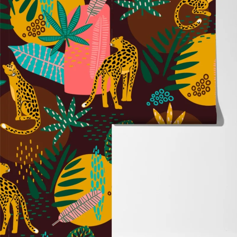 Fototapeta tropikalny wzór z gepardami i żywą roślinnością – Wallissimo® Fototapeta tropikalny wzór z gepardami i żywą roślinnością – Wallissimo®