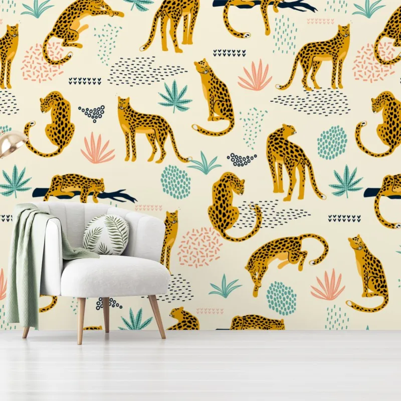 Fototapeta wzór z gepardami w pastelowych tonach – Wallissimo® Fototapeta wzór z gepardami w pastelowych tonach – Wallissimo®