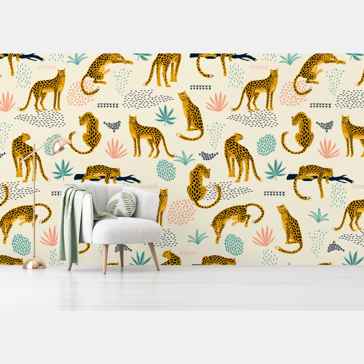 Wall mural playful cheetah pattern in pastel tones