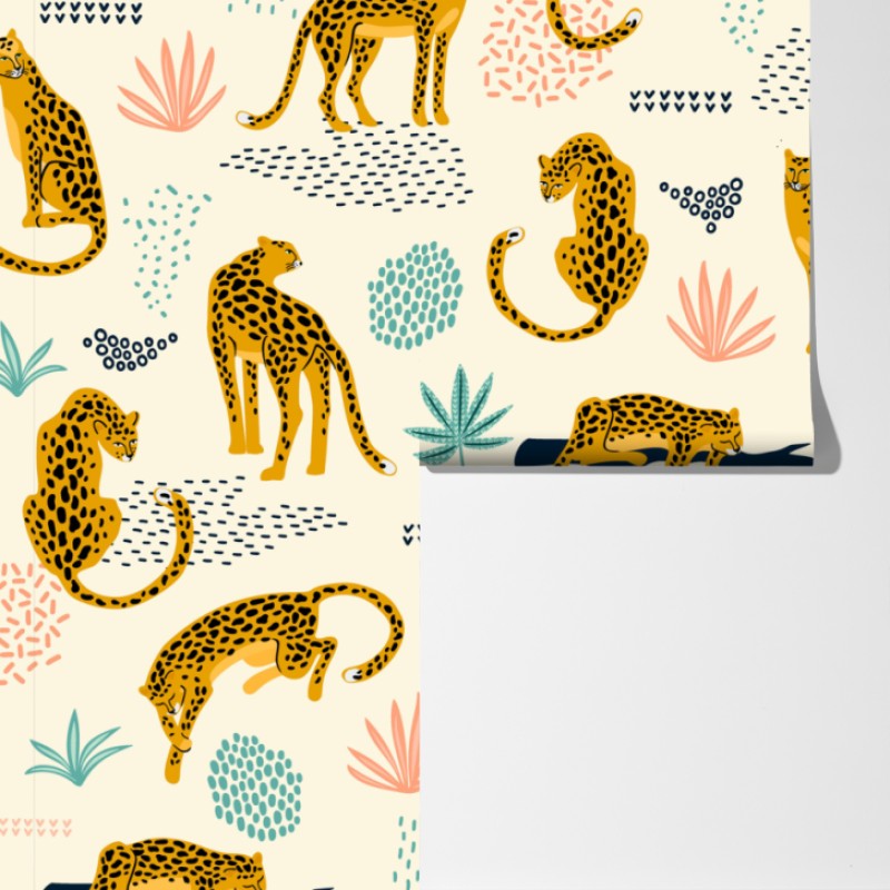 Fototapeta wzór z gepardami w pastelowych tonach – Wallissimo® Fototapeta wzór z gepardami w pastelowych tonach – Wallissimo®