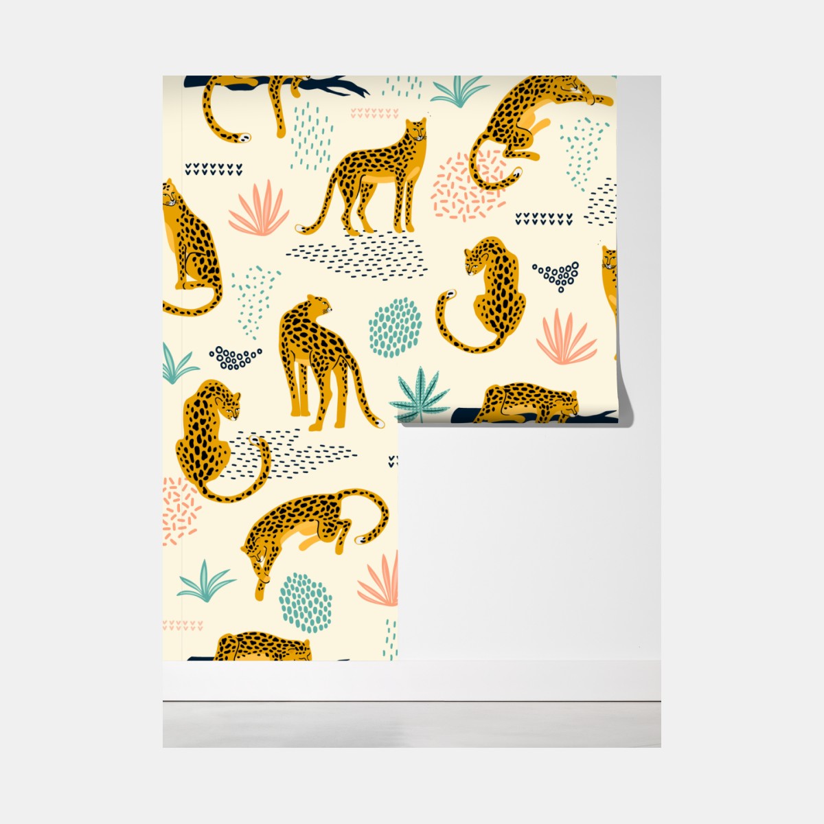 Fototapeta wzór z gepardami w pastelowych tonach – Wallissimo® Fototapeta wzór z gepardami w pastelowych tonach – Wallissimo®
