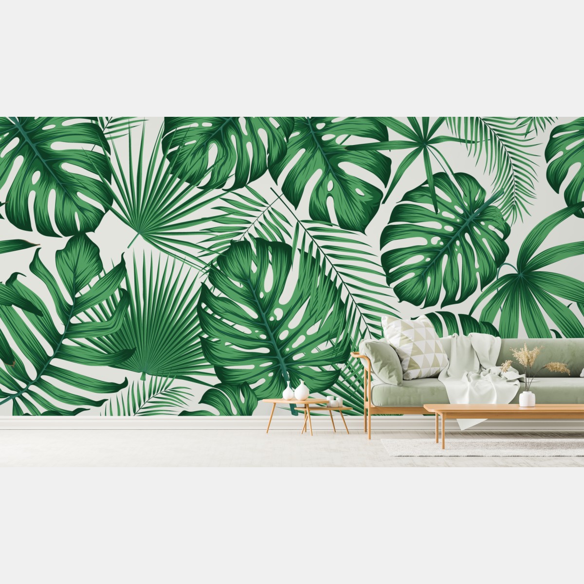 Wall mural tropical monstera and palm leaves pattern