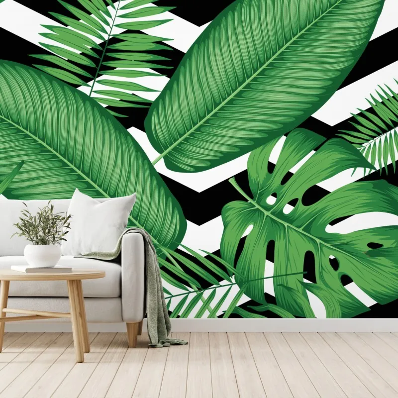 Fototapeta tropikalne liście na zygzakowatym tle