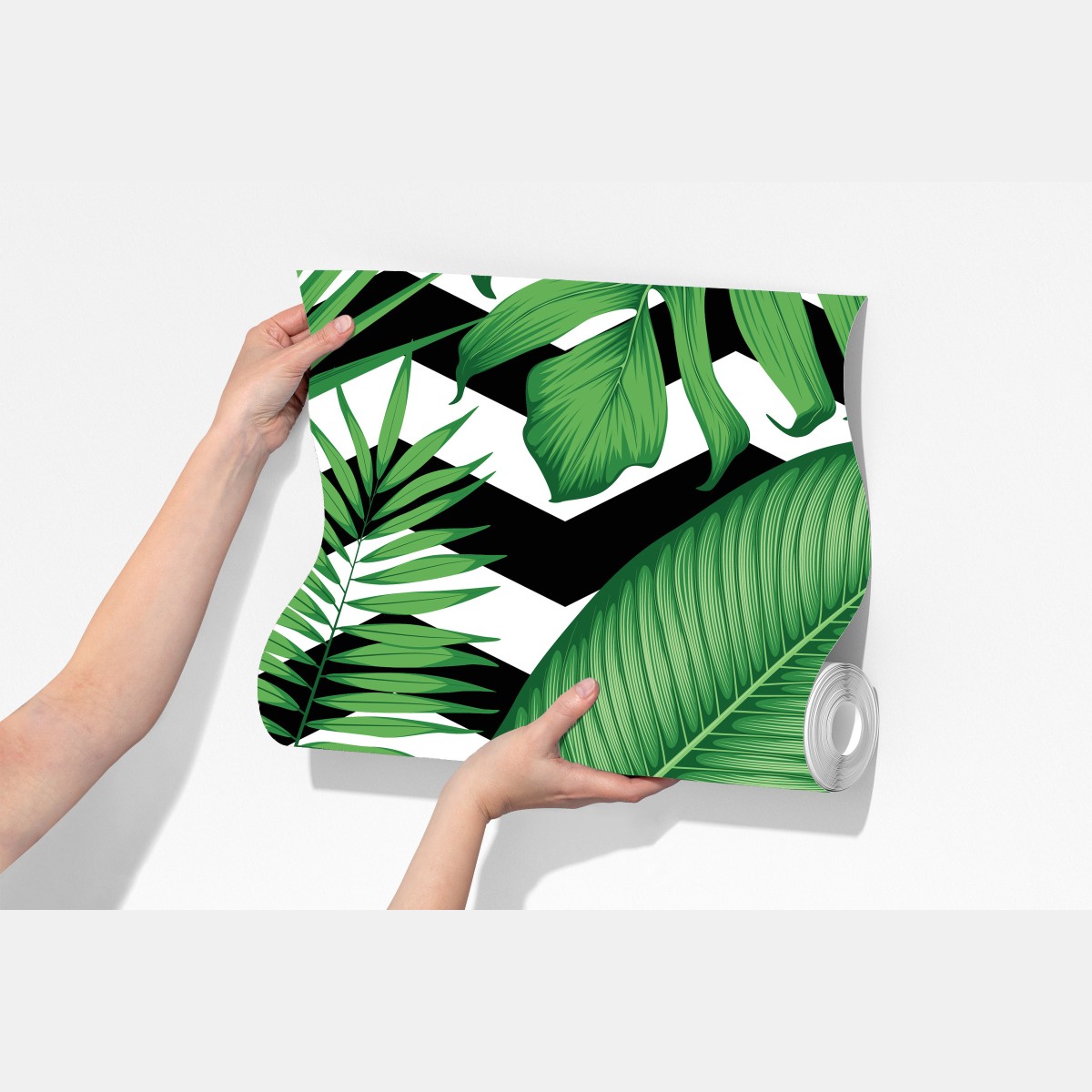 Fototapeta tropikalne liście na zygzakowatym tle – Wallissimo® Fototapeta tropikalne liście na zygzakowatym tle – Wallissimo®