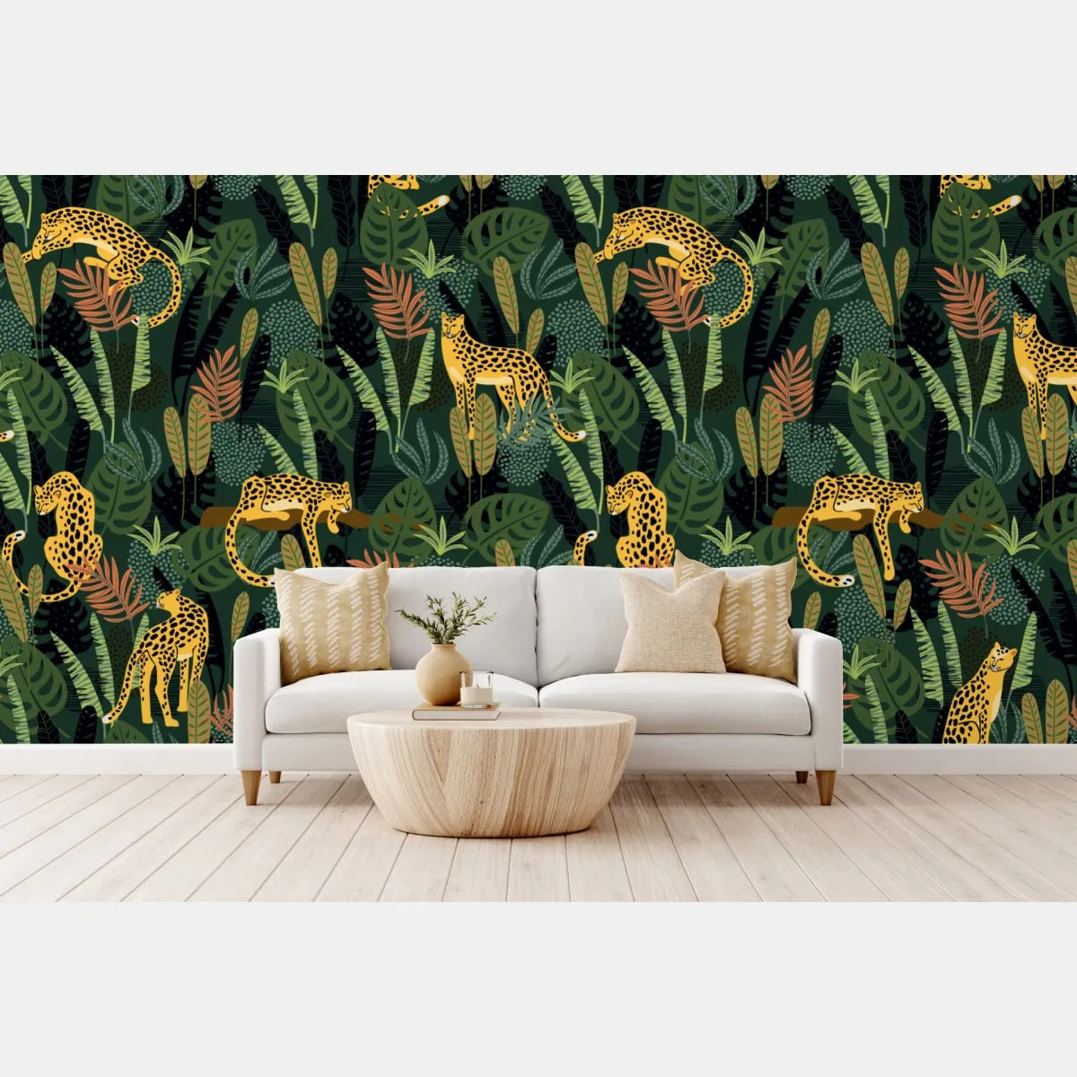 Fototapeta tropikalny wzór z lampartami – Wallissimo® Fototapeta tropikalny wzór z lampartami – Wallissimo®