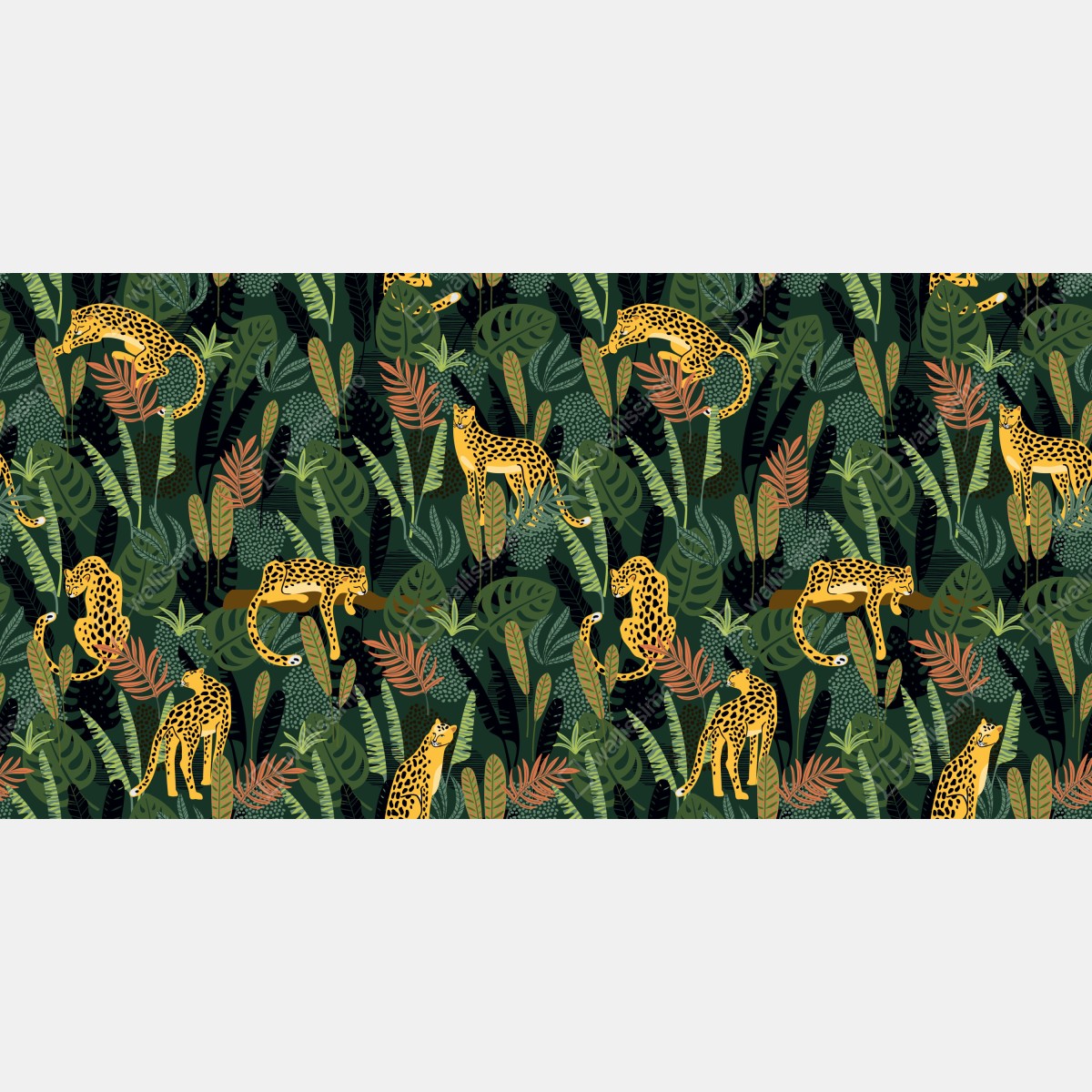 Fototapeta tropikalny wzór z lampartami – Wallissimo® Fototapeta tropikalny wzór z lampartami – Wallissimo®