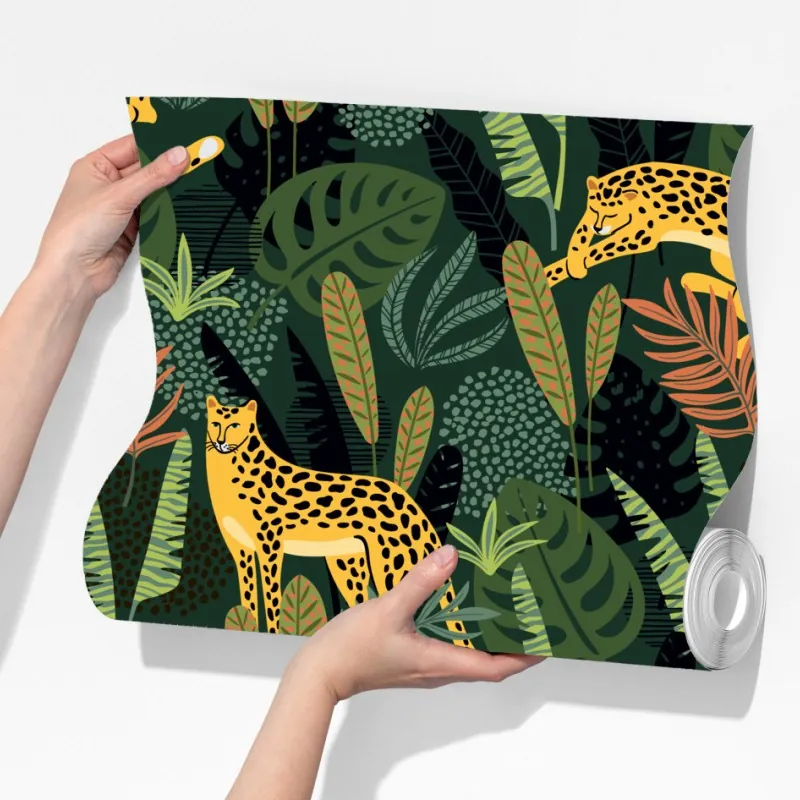 Fototapeta tropikalny wzór z lampartami – Wallissimo® Fototapeta tropikalny wzór z lampartami – Wallissimo®