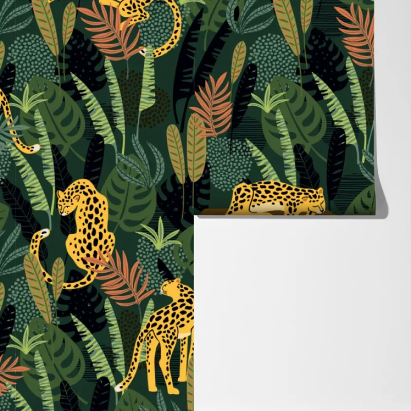 Fototapeta tropikalny wzór z lampartami – Wallissimo® Fototapeta tropikalny wzór z lampartami – Wallissimo®