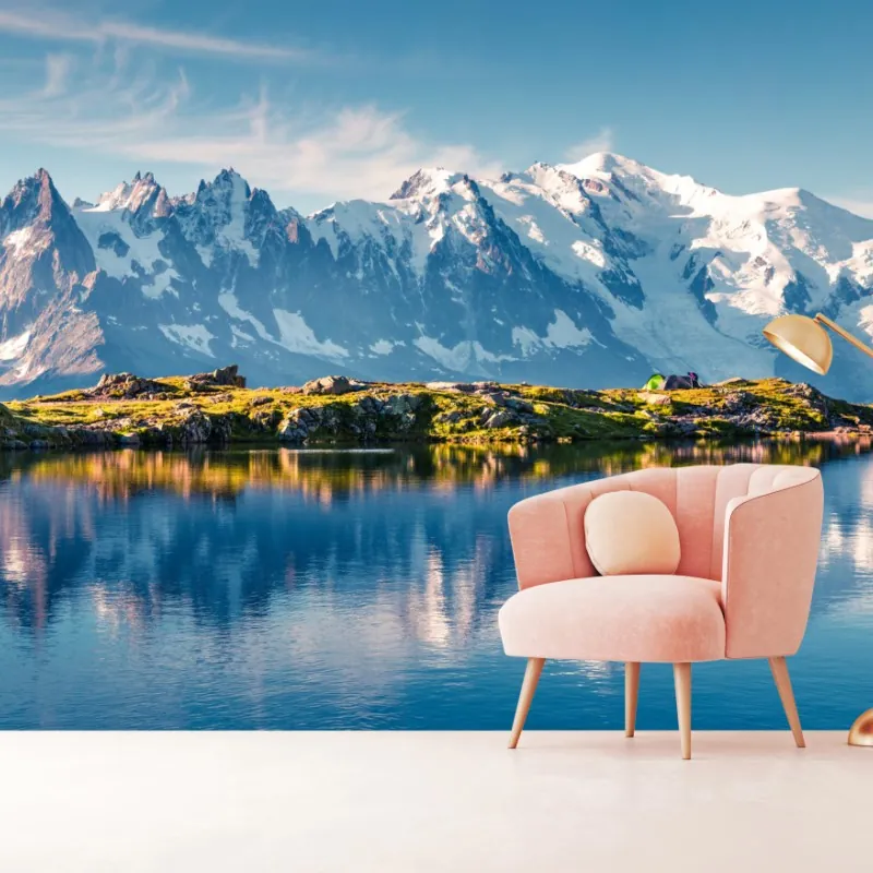 Fototapeta panorama Mont Blanc odbita w Lac Blanc