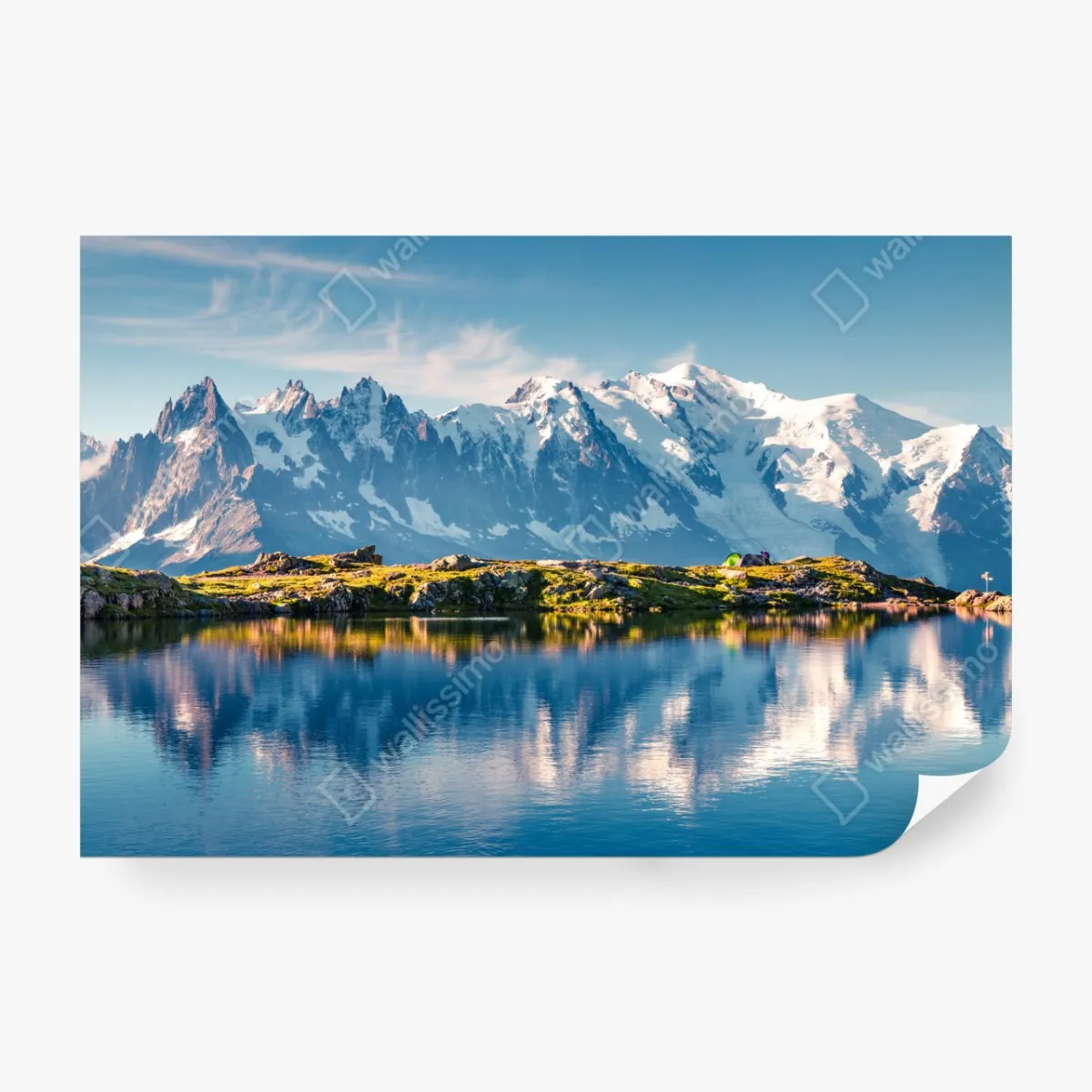 Fototapeta panorama Mont Blanc odbita w Lac Blanc – Wallissimo® Fototapeta panorama Mont Blanc odbita w Lac Blanc – Wallissimo®
