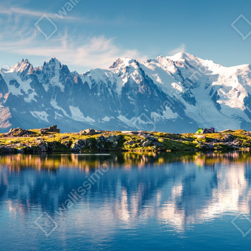 Fototapeta panorama Mont Blanc odbita w Lac Blanc – Wallissimo® Fototapeta panorama Mont Blanc odbita w Lac Blanc – Wallissimo®