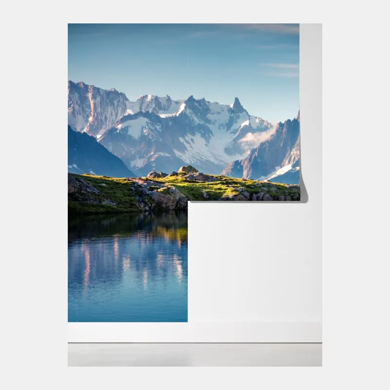 Fototapeta panorama Mont Blanc odbita w Lac Blanc – Wallissimo® Fototapeta panorama Mont Blanc odbita w Lac Blanc – Wallissimo®