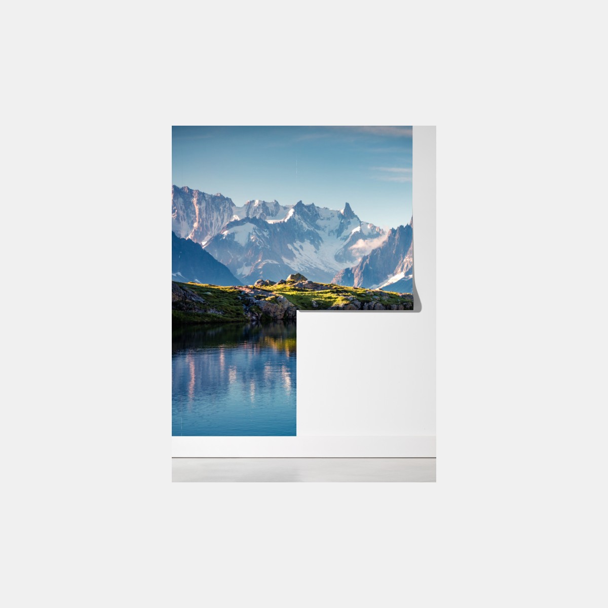 Fototapeta panorama Mont Blanc odbita w Lac Blanc – Wallissimo® Fototapeta panorama Mont Blanc odbita w Lac Blanc – Wallissimo®
