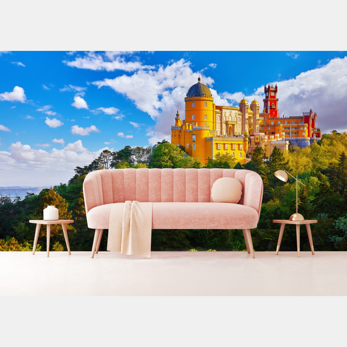 Wall mural colorful Pena Palace on a hill