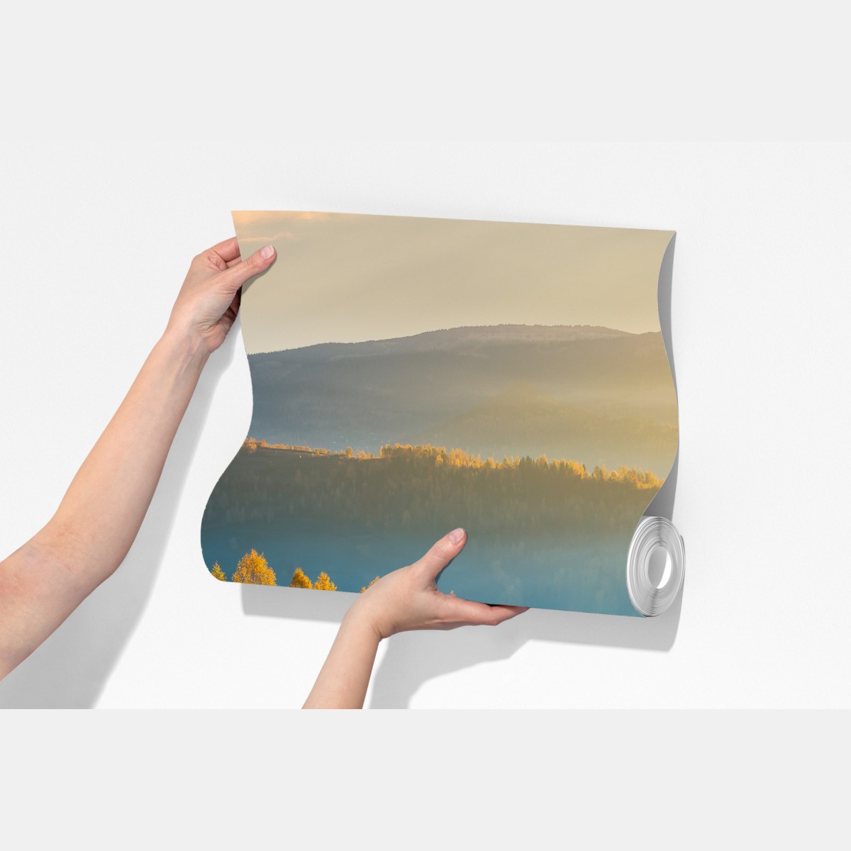 Fototapeta mglisty jesienny wschód słońca na wsi – Wallissimo® Fototapeta mglisty jesienny wschód słońca na wsi – Wallissimo®