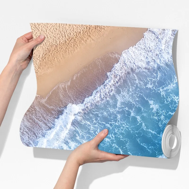 Fototapeta widok z lotu ptaka na turkusowe fale i piaszczystą plażę – Wallissimo® Fototapeta widok z lotu ptaka na turkusowe fale i piaszczystą plażę – Wallissimo®