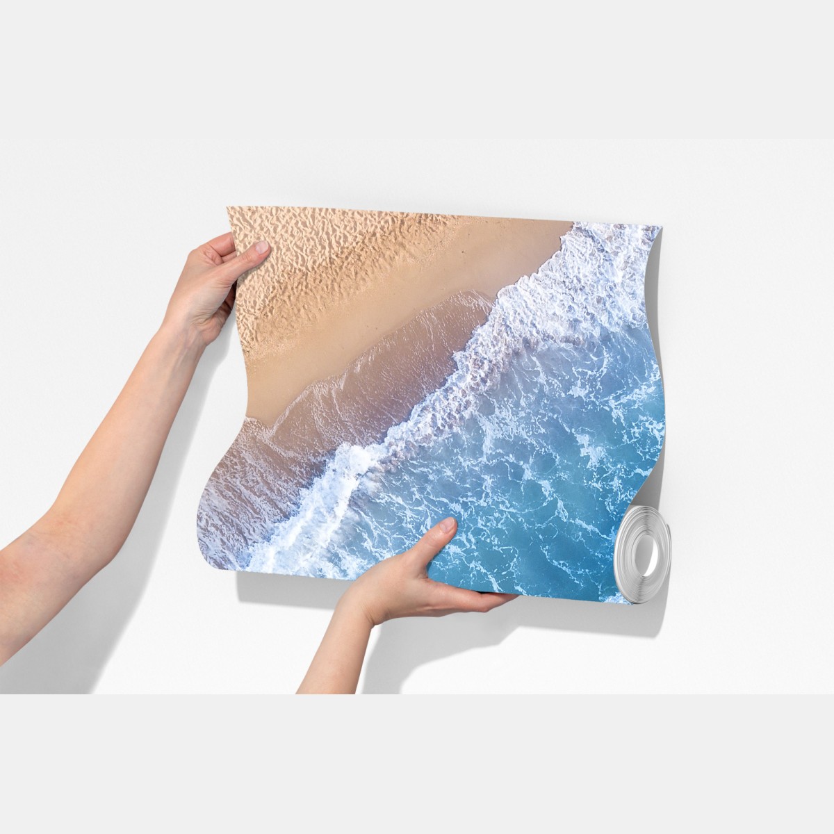 Fototapeta widok z lotu ptaka na turkusowe fale i piaszczystą plażę – Wallissimo® Fototapeta widok z lotu ptaka na turkusowe fale i piaszczystą plażę – Wallissimo®