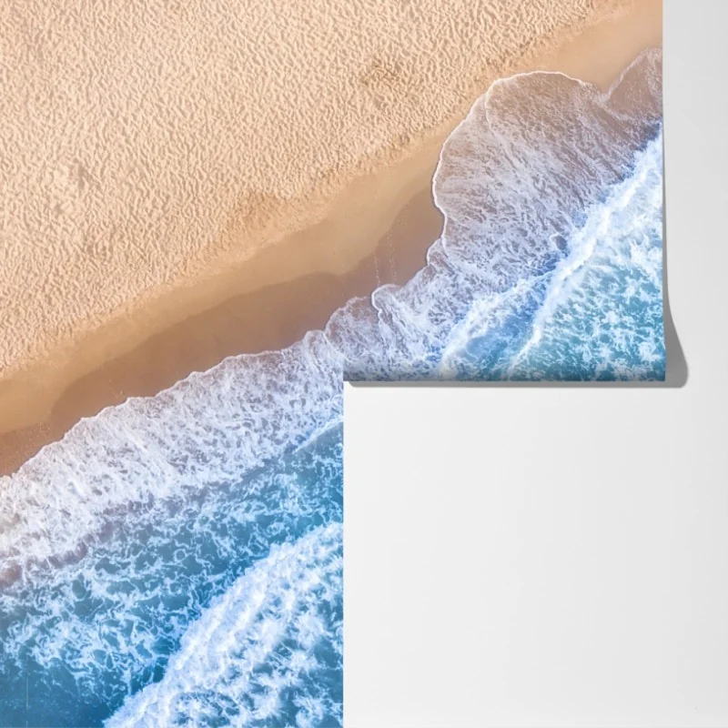 Fototapeta widok z lotu ptaka na turkusowe fale i piaszczystą plażę – Wallissimo® Fototapeta widok z lotu ptaka na turkusowe fale i piaszczystą plażę – Wallissimo®