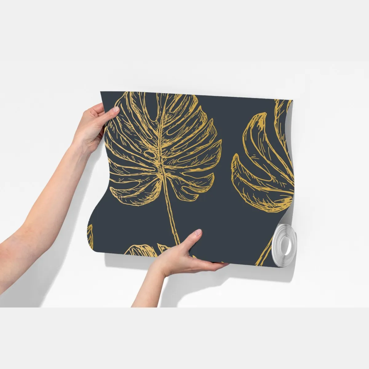 Fototapeta złote liście monstery na ciemnym tle – Wallissimo® Fototapeta złote liście monstery na ciemnym tle – Wallissimo®