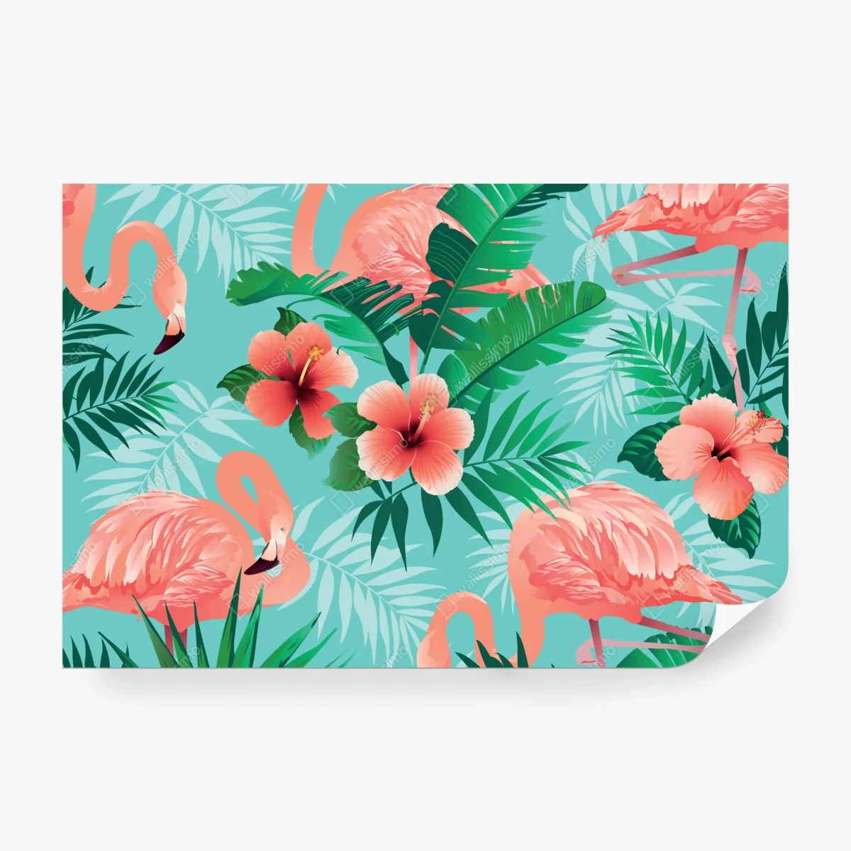 Fototapeta tropikalna oaza z flamingami – Wallissimo® Fototapeta tropikalna oaza z flamingami – Wallissimo®