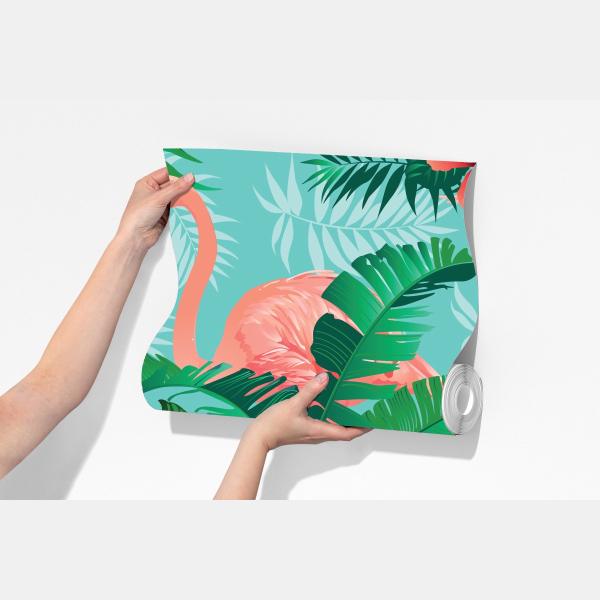 Fototapeta tropikalna oaza z flamingami – Wallissimo® Fototapeta tropikalna oaza z flamingami – Wallissimo®