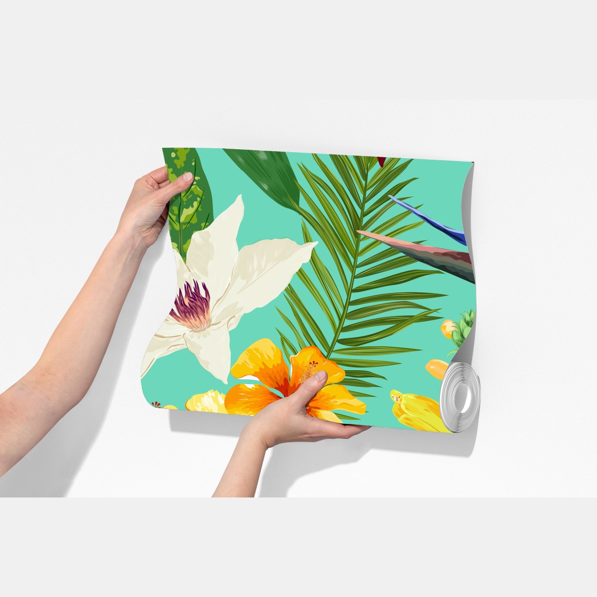 Fototapeta tropikalne kwiaty na turkusowym tle – Wallissimo® Fototapeta tropikalne kwiaty na turkusowym tle – Wallissimo®