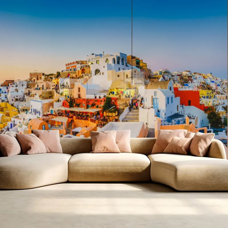 Fototapeta zachód słońca nad Santorini panoramiczny widok