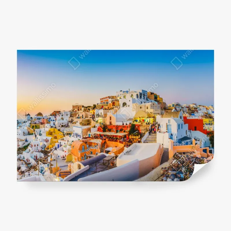 Fototapeta zachód słońca nad Santorini panoramiczny widok
