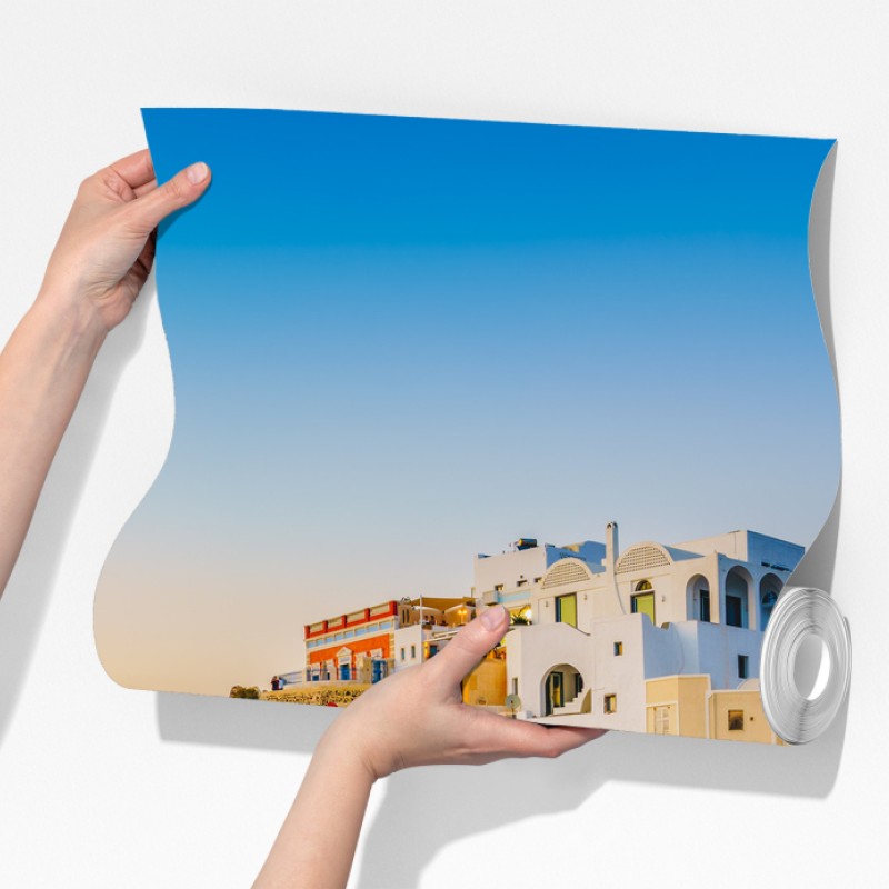 Fototapeta zachód słońca nad Santorini panoramiczny widok – Wallissimo® Fototapeta zachód słońca nad Santorini panoramiczny widok – Wallissimo®