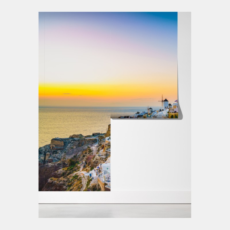 Fototapeta zachód słońca nad Santorini panoramiczny widok – Wallissimo® Fototapeta zachód słońca nad Santorini panoramiczny widok – Wallissimo®