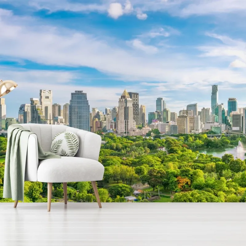 Fototapeta słoneczna panorama Bangkoku nad parkiem Lumpini