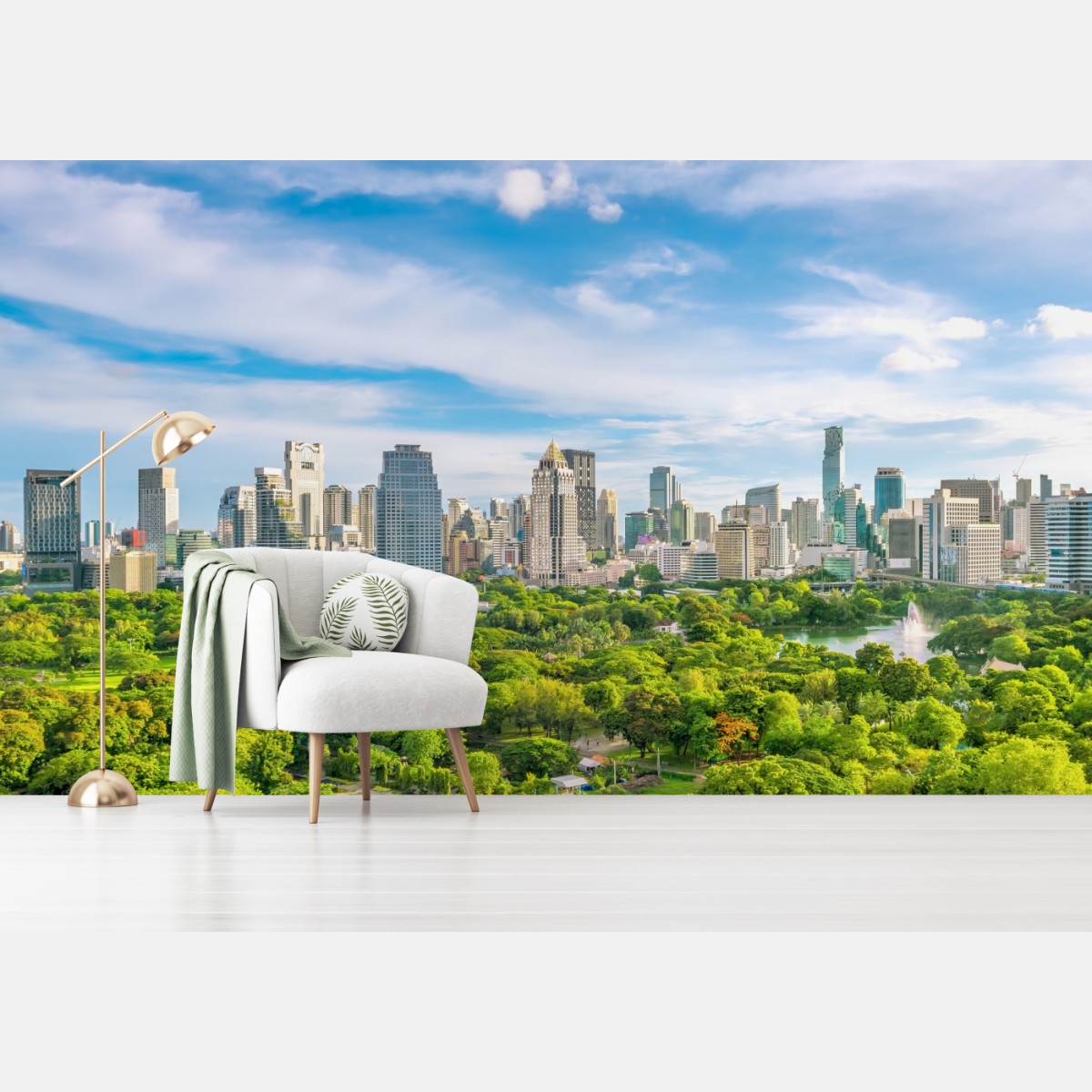 Wall mural vibrant Bangkok skyline above Lumpini Park