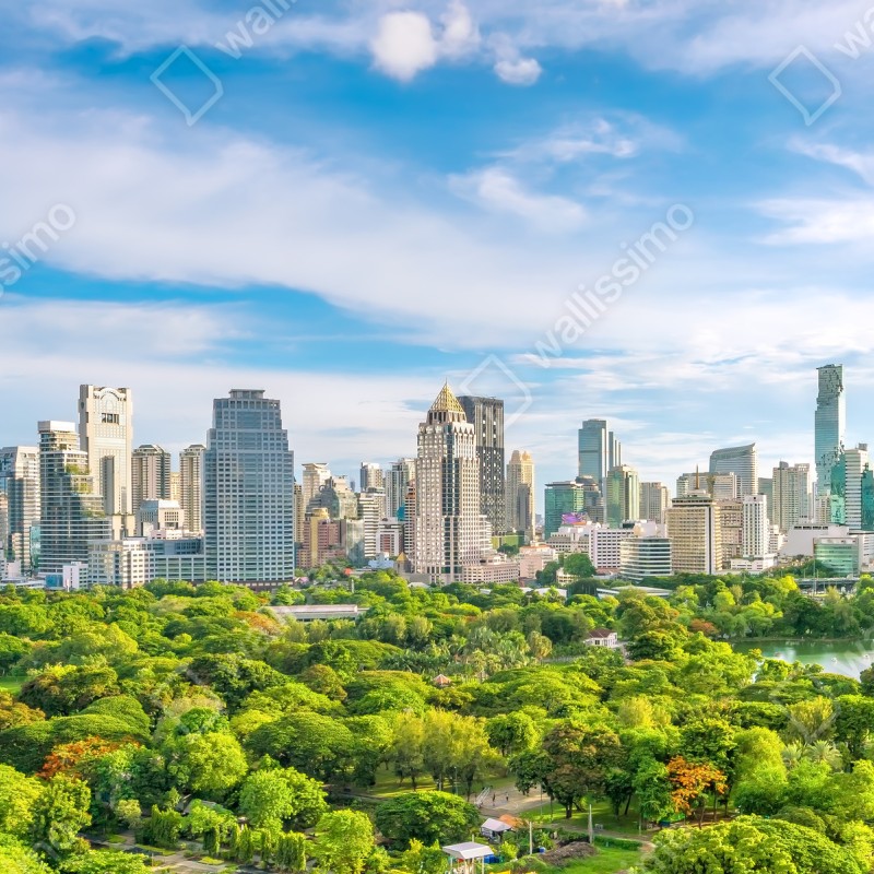 Fototapeta słoneczna panorama Bangkoku nad parkiem Lumpini – Wallissimo® Fototapeta słoneczna panorama Bangkoku nad parkiem Lumpini – Wallissimo®