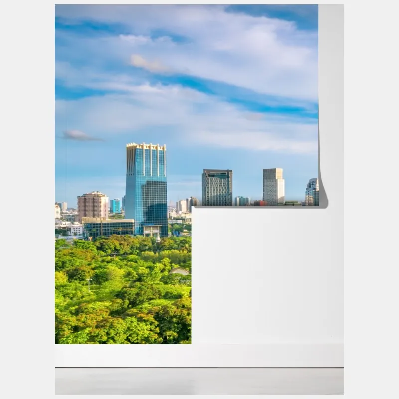 Fototapeta słoneczna panorama Bangkoku nad parkiem Lumpini – Wallissimo® Fototapeta słoneczna panorama Bangkoku nad parkiem Lumpini – Wallissimo®