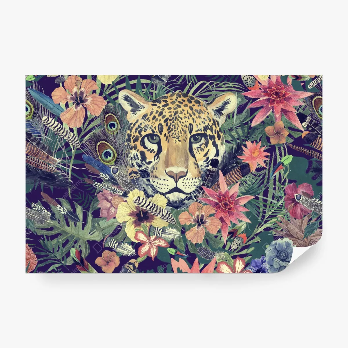 Fototapeta vintage akwarelowy lampart w tropikalnych liściach – Wallissimo® Fototapeta vintage akwarelowy lampart w tropikalnych liściach – Wallissimo®