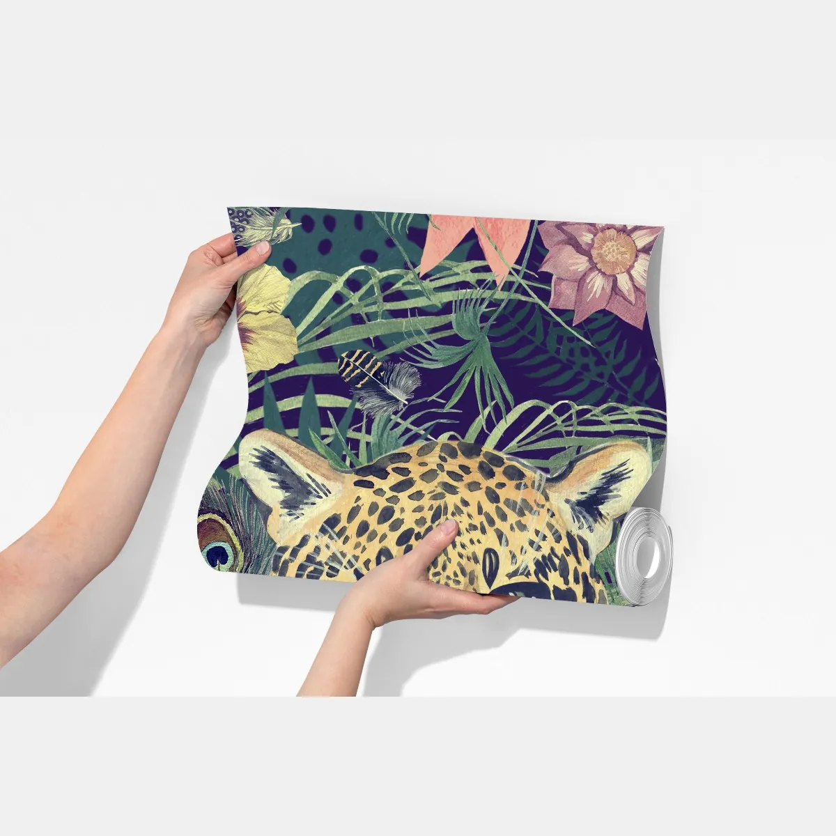 Fototapeta vintage akwarelowy lampart w tropikalnych liściach – Wallissimo® Fototapeta vintage akwarelowy lampart w tropikalnych liściach – Wallissimo®