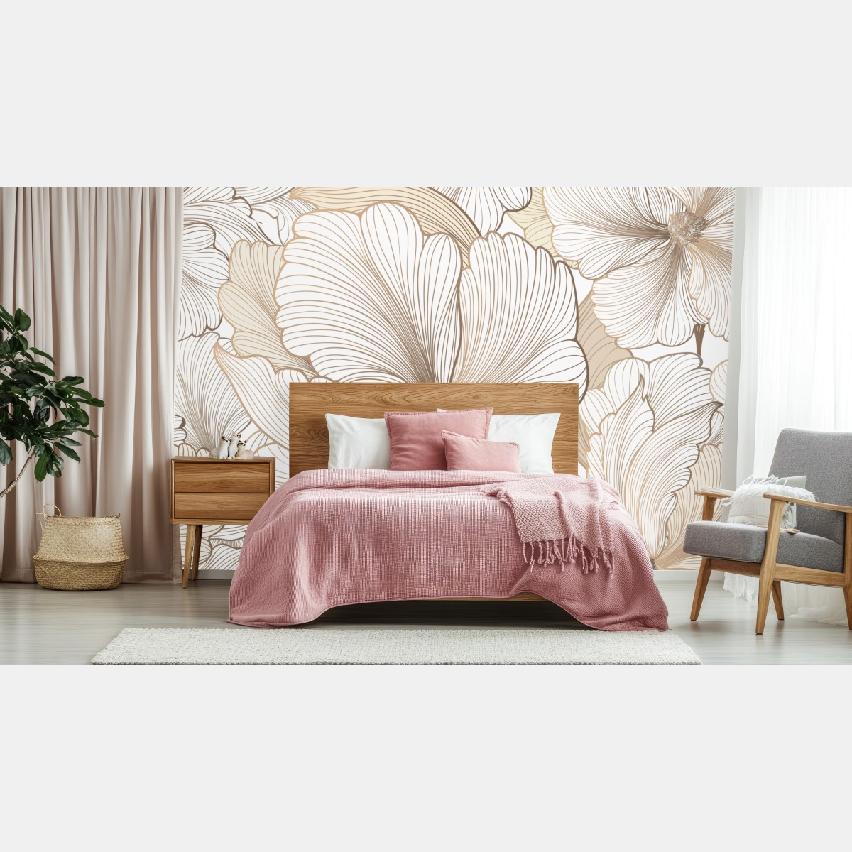 Wall mural delicate beige floral illustration