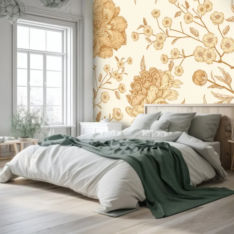 Fototapeta vintage beżowy wzór kwiatowy z peoniami