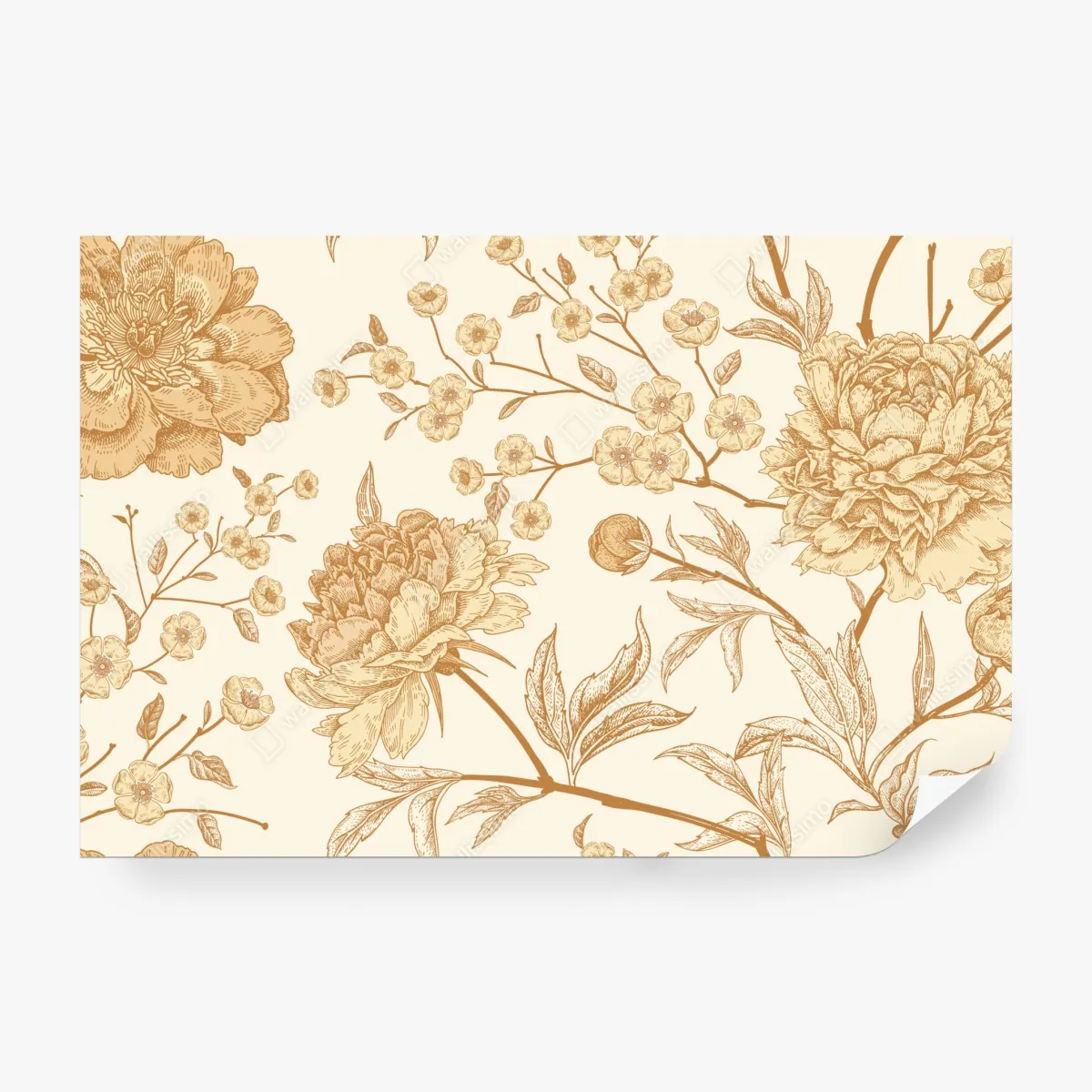Fototapeta vintage beżowy wzór kwiatowy z peoniami – Wallissimo® Fototapeta vintage beżowy wzór kwiatowy z peoniami – Wallissimo®