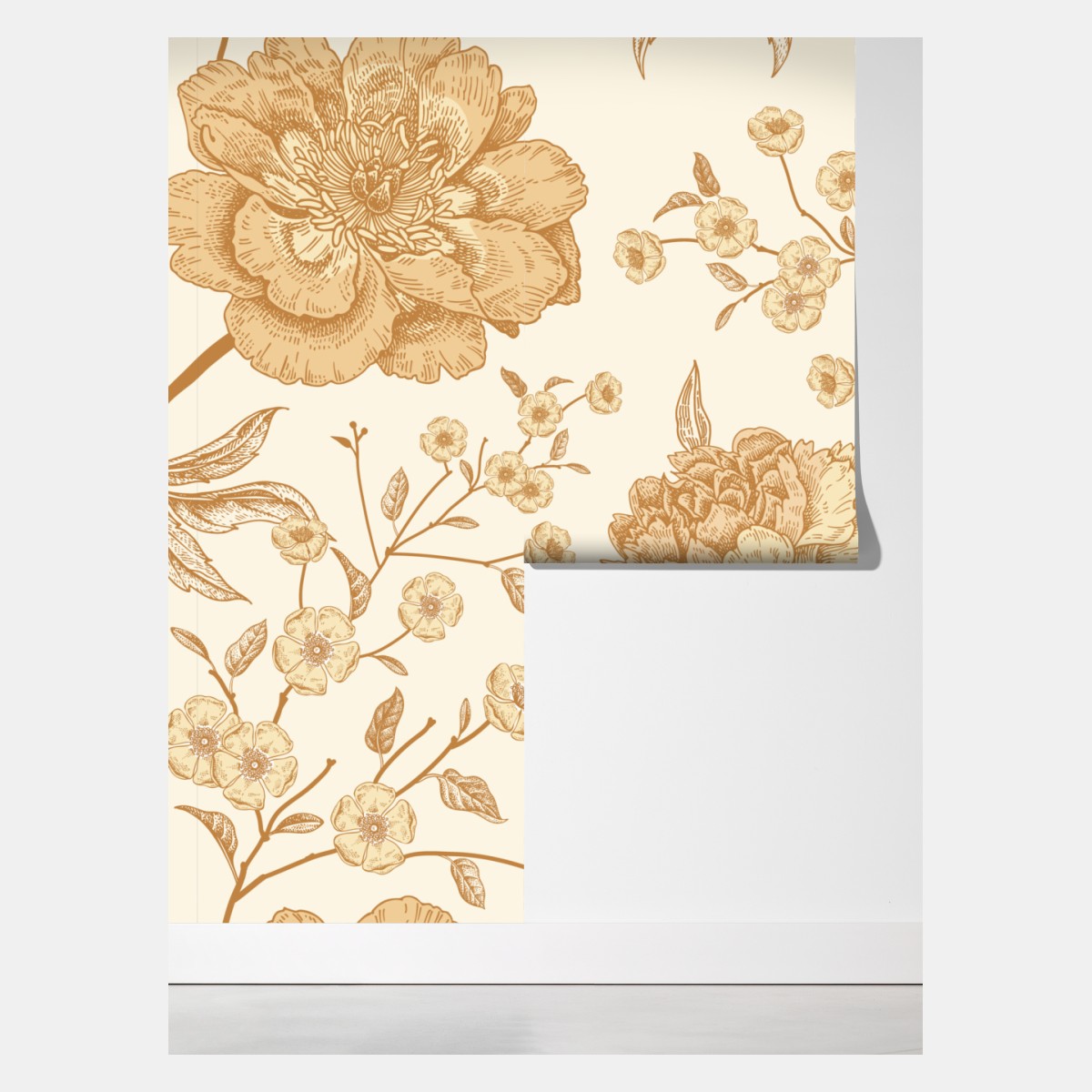 Fototapeta vintage beżowy wzór kwiatowy z peoniami – Wallissimo® Fototapeta vintage beżowy wzór kwiatowy z peoniami – Wallissimo®