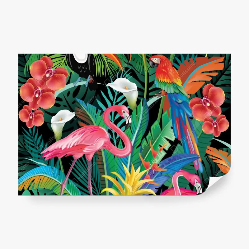 Fototapeta żywe tropikalne ptaki i kwiaty