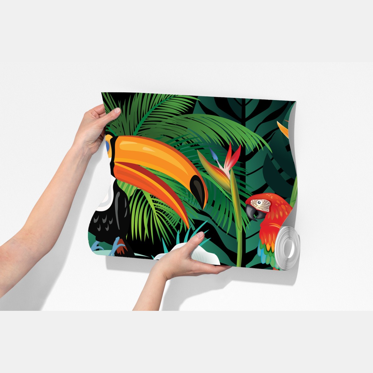 Fototapeta żywe tropikalne ptaki i kwiaty – Wallissimo® Fototapeta żywe tropikalne ptaki i kwiaty – Wallissimo®