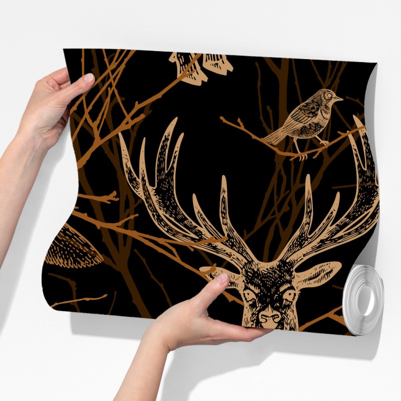 Fototapeta złote zwierzęta leśne na czarnym tle – Wallissimo® Fototapeta złote zwierzęta leśne na czarnym tle – Wallissimo®