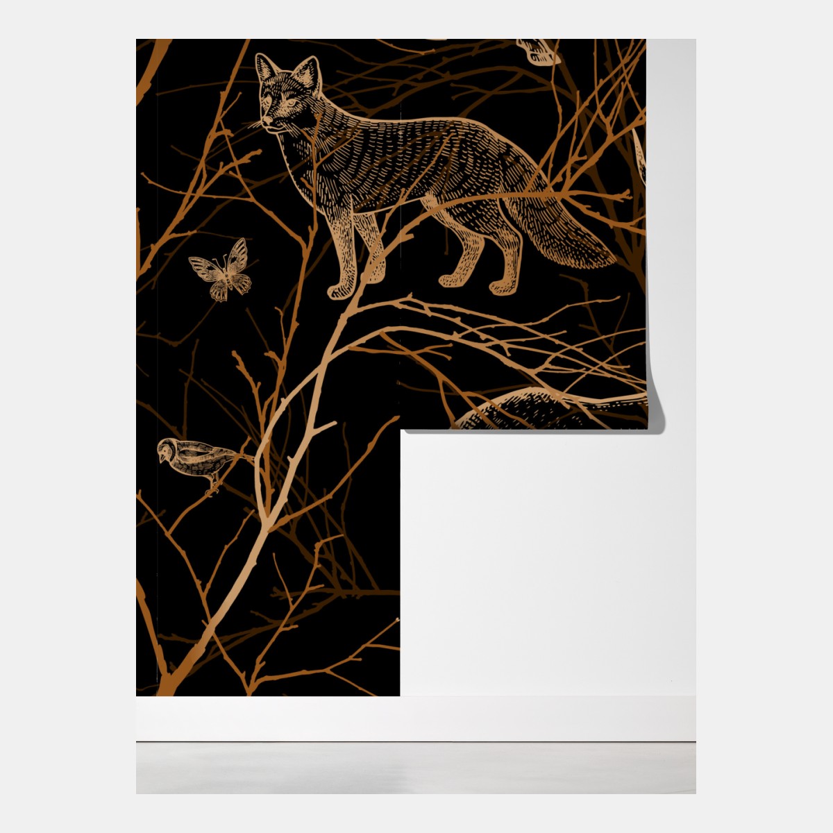 Fototapeta złote zwierzęta leśne na czarnym tle – Wallissimo® Fototapeta złote zwierzęta leśne na czarnym tle – Wallissimo®