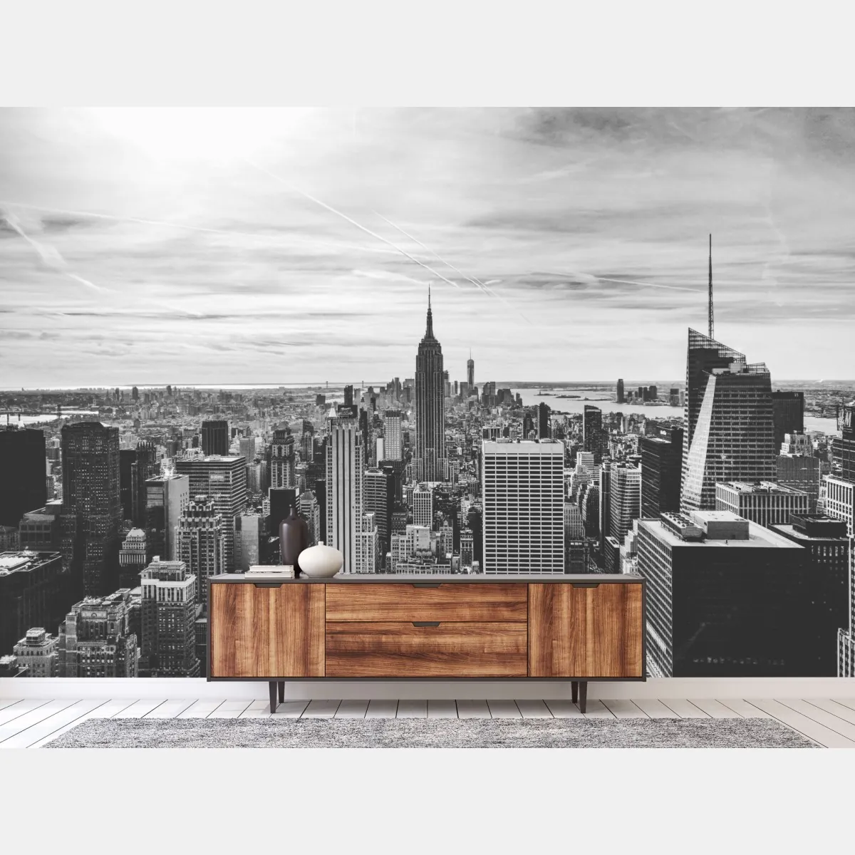 Fototapeta panorama Nowego Jorku w odcieniach szarości – Wallissimo® Fototapeta panorama Nowego Jorku w odcieniach szarości – Wallissimo®